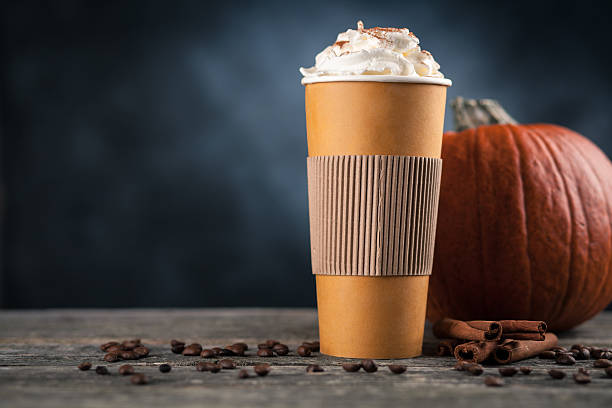 istock Pumpkin spice latte in a paper cup 628122062