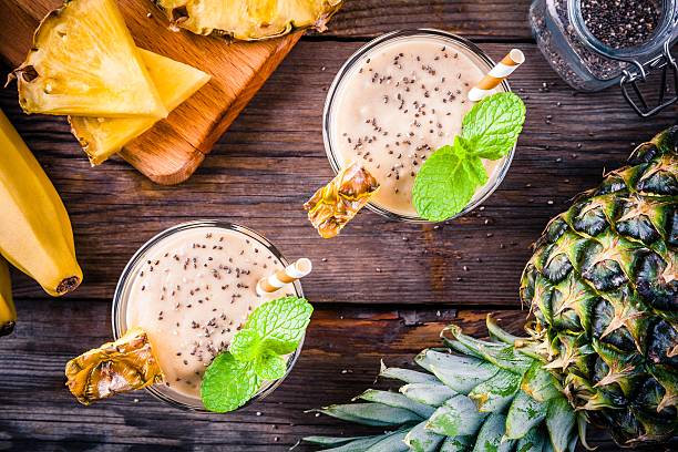 istock Pineapple smoothie with banana, chia seeds and mint 628122520