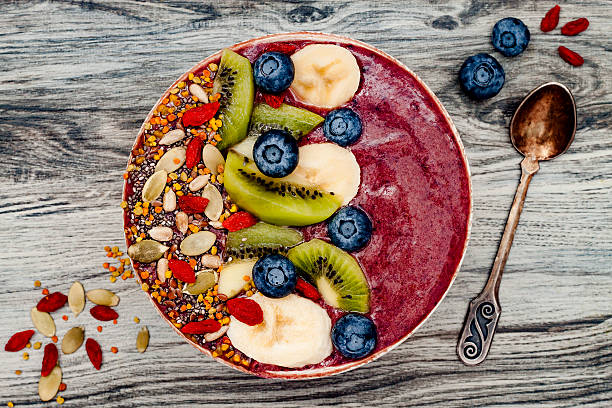 istock Acai breakfast superfoods smoothies bowl with chia seeds, bee pollen 628124638