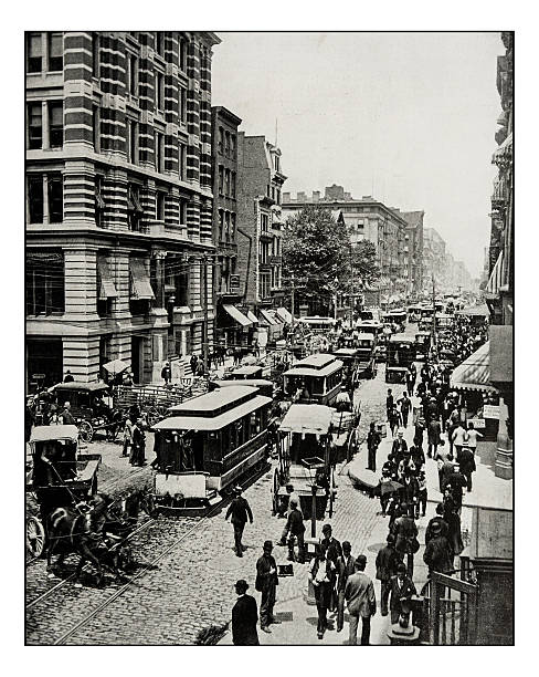 foto antik broadway, new york - kereta kuda ditarik kuda foto ilustrasi stok