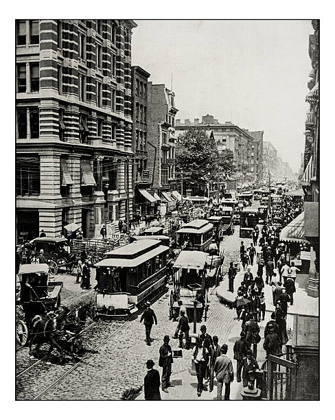 Antique photograph of Broadway, New York Antique photograph of Broadway, New York railroad car photos stock illustrations