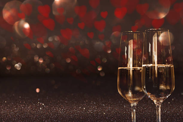 valentines day background with champagne - textraum imagens e fotografias de stock