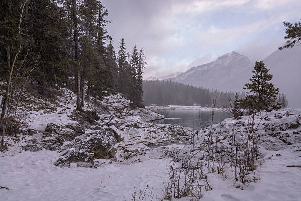 istock Snowing on a Mountain Lake 628133958