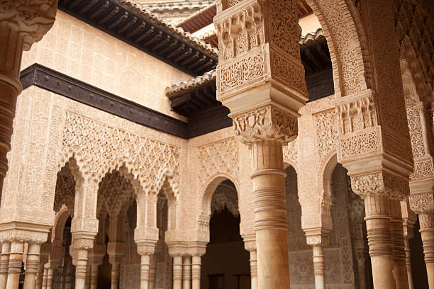 Ornate pillars in Alhambra, Granada, Spain