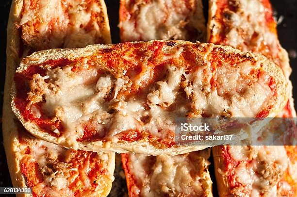 Pizza Baguettes Stock Photo - Download Image Now - Pizza, Baguette, Bread