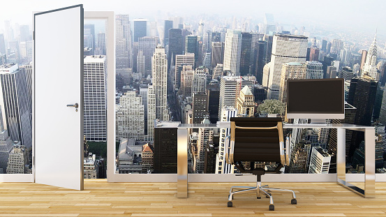 Workspace and city view for artwork-3D Rendering