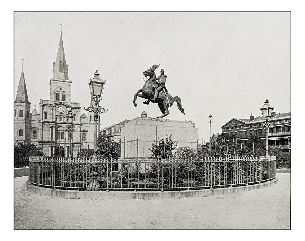 Antique photograph of Jackson Square, New Orleans Antique photograph of Jackson Square, New Orleans new orleans photos stock illustrations