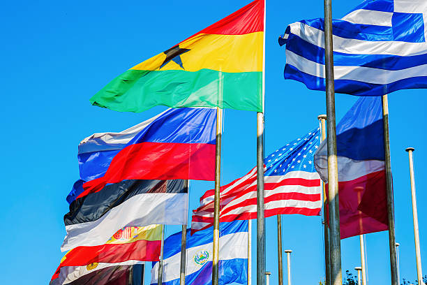 istock blowing flags of the world behind each other 628146116