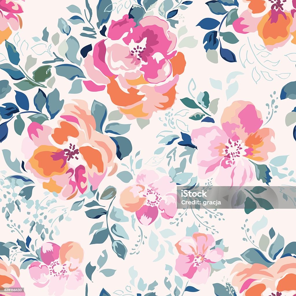 ソフトピンクローズプリント - シームレスな背景 - 花のロイヤリティフリーベクトルアート