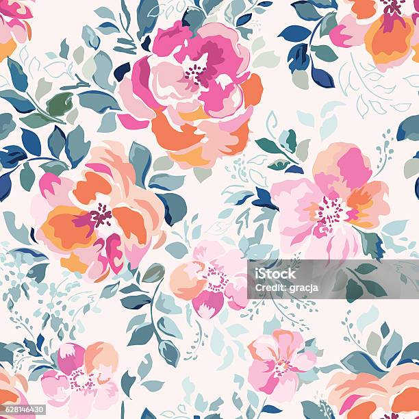 Soft Pink Rose Print Seamless Background Stock Illustration - Download Image Now - Flower, Floral Pattern, Watercolor Painting