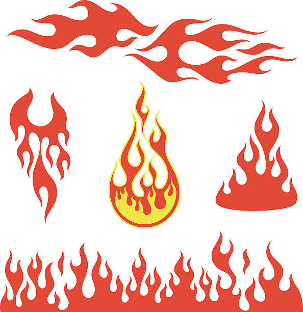 Red flame elements Red fire, old school flame elements, isolated vector illustration flame designs stock illustrations