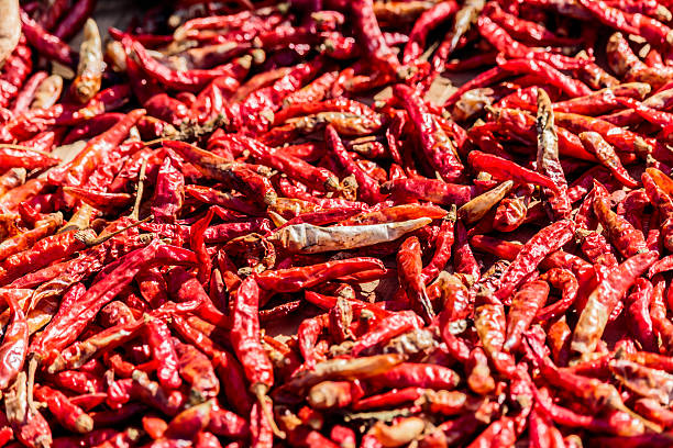istock Dried chilli pepper spice market in thailand 628147136