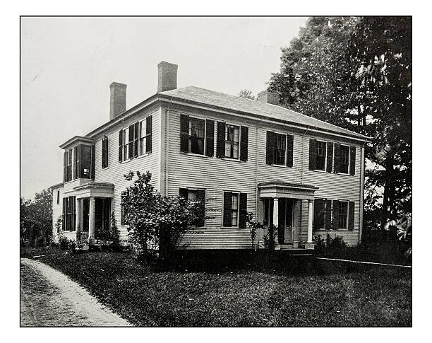 Antique photograph of Emerson House, Concord Antique photograph of Emerson House, Concord concord massachusetts stock illustrations