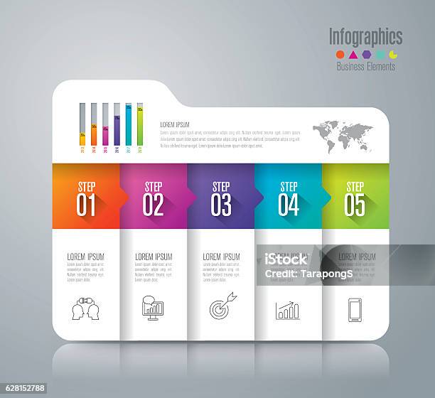 Infographic Design Vector And Business Icons Stock Illustration - Download Image Now - Infographic, Number 5, Steps