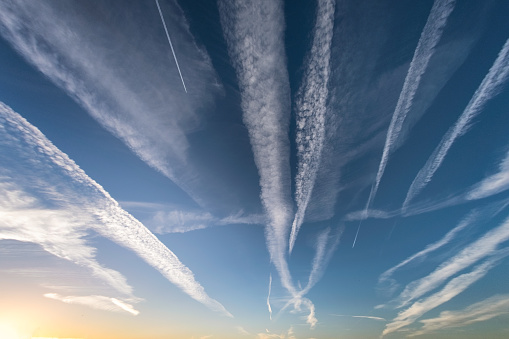 Cloudscape Showing Trails Left By Airplanes