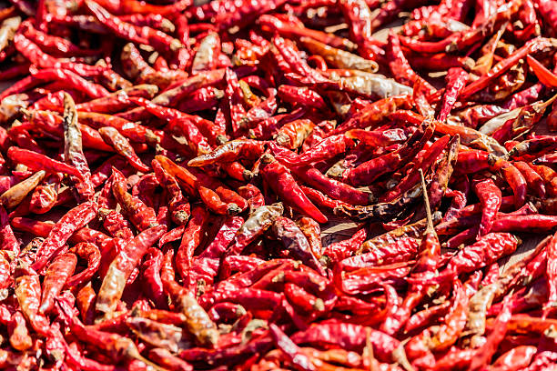 istock Dried chilli pepper spice market in thailand 628154878