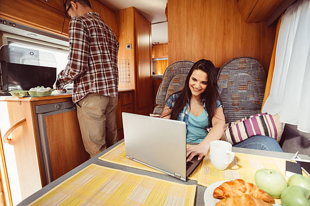 Couple traveling with campervan