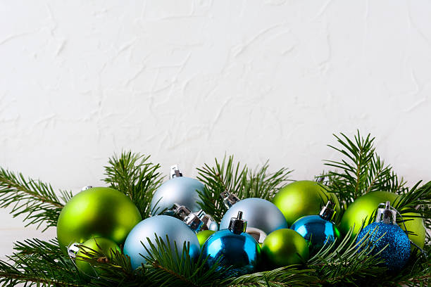 istock Christmas background with blue, green and glitter ornaments 628155754
