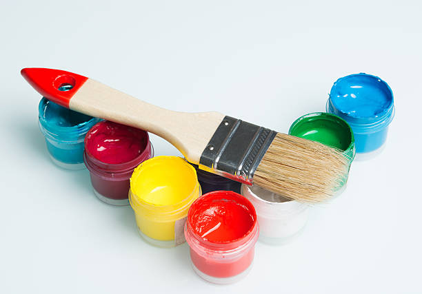 istock brush with a set of colored paints 628158818