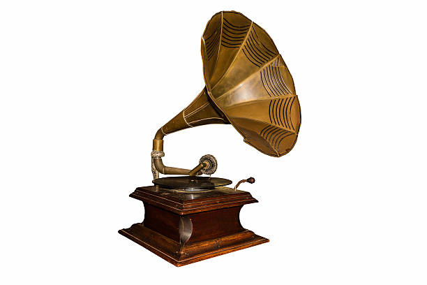 old gramophone - cut out - wooden pattern audio imagens e fotografias de stock