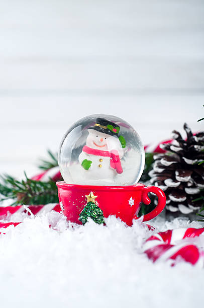 istock snow globe with snowman on festive background 628163102