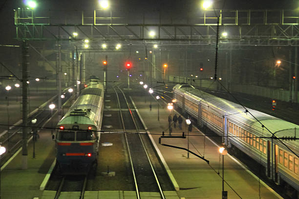 istock Railway station in Kremenchug, Ukraine at night 628163148