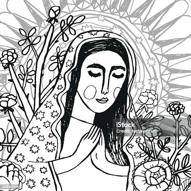 Colouring Page Of Virgin Mary Stock Illustration - Download Image Now - Virgin Mary, Religion, Coloring