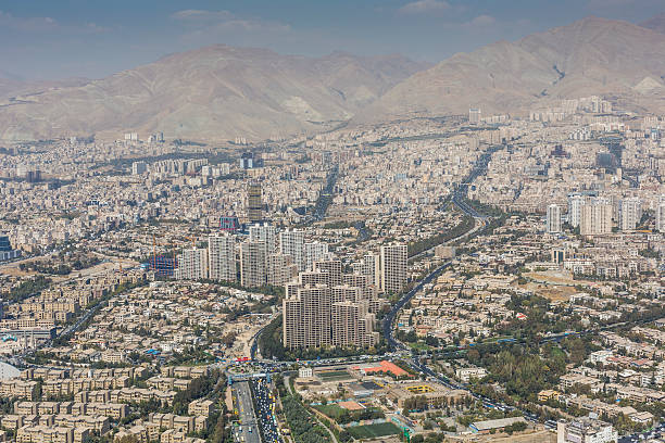 vista di teheran dalla torre azadi - iran - teheran foto e immagini stock