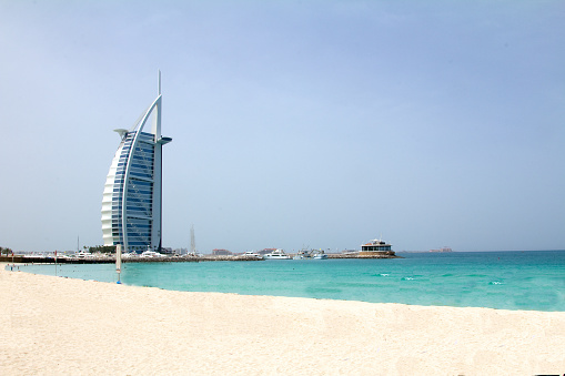 Dubai, UAE - April 16, 2012: A clean shot of the Jumeirah beach with Burj Al Arab hotel in the background