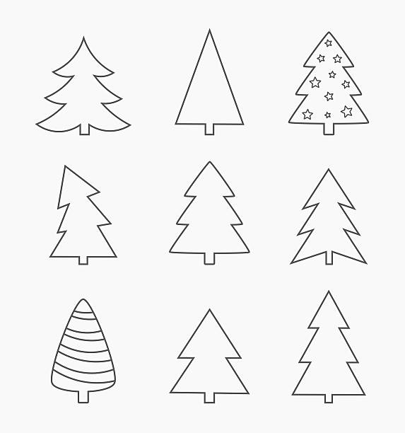 Christmas trees line set Christmas trees line shapes set. Vector illustration multiple christmas trees stock illustrations