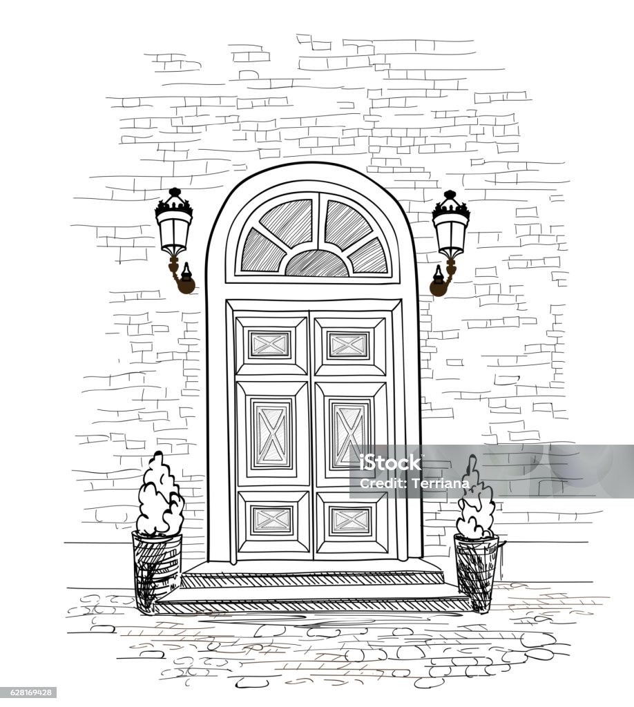 Door Background House Door Entrance Engraving Illustration Stock  Illustration - Download Image Now - iStock