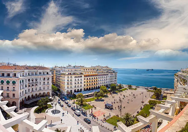 Aristotelous Square Under the Wonderful Blue Sky of Greece, at Thessaloniki city