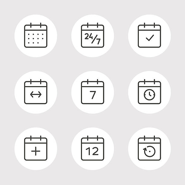 ilustrações de stock, clip art, desenhos animados e ícones de calendar vector icons set - calendar personal organizer clock diary