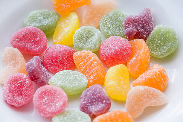 close up fruit gummy - gum drop copy space sweet food gelatin dessert imagens e fotografias de stock