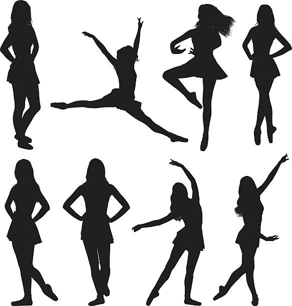 weiblich mit balletttanz - silhouette ballet arms outstretched gymnastics stock-grafiken, -clipart, -cartoons und -symbole
