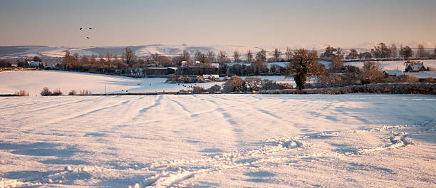 Snow-covered Dorset fields stock photo