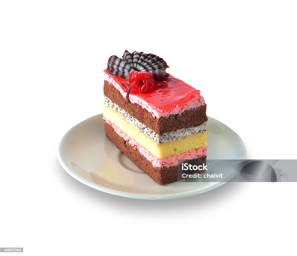 Strawberry cheesecake isolated on white background Baked Pastry Item Stock Photo
