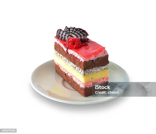 Strawberry Cheesecake Isolated On White Background Stock Photo - Download Image Now - Baked Pastry Item, Cake, Cheese