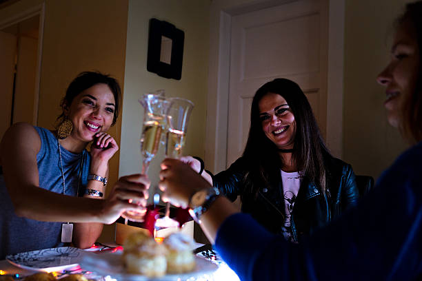 istock Birthday. Girls with cheering champagne 628217812