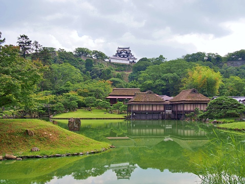 Shiga, Japan - July 23, 2016: Genkyuen Garden, Japanese garden in Hikone, Shiga Prefecture, Japan.