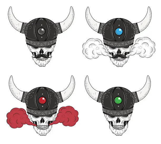 Vector illustration of Set Skulls Viking. Vector Illustration