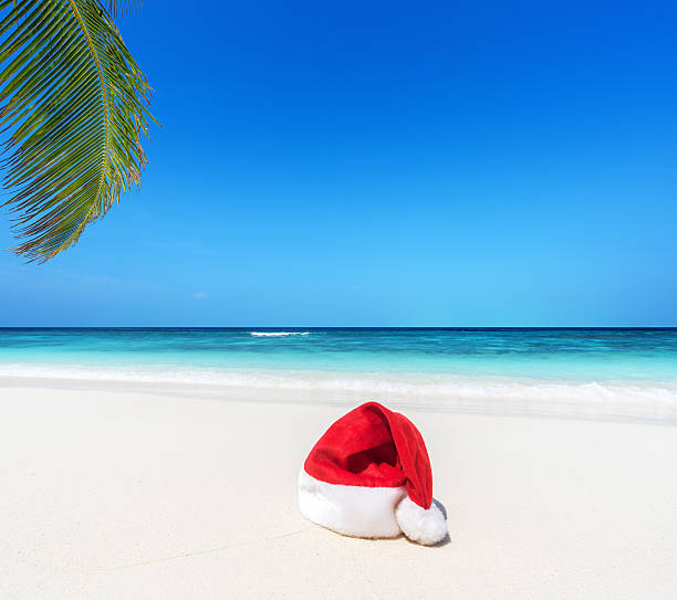 istock Santa hat on the tropical beach 628221192
