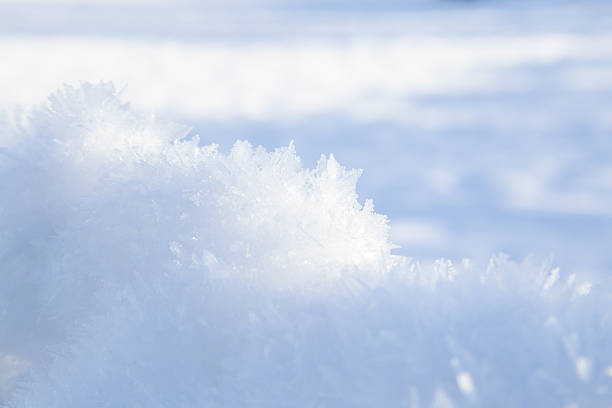 Festive bright background of white glittering fresh, soft snow crystals in sunny winter day. Focus in the middle on the small christal ice. Background.