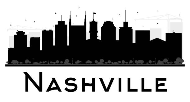 ilustrações de stock, clip art, desenhos animados e ícones de nashville city skyline black and white silhouette. - tennessee house nashville residential structure