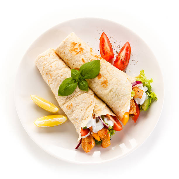 tortilla Grilled meat and vegetables burrito photos stock pictures, royalty-free photos & images