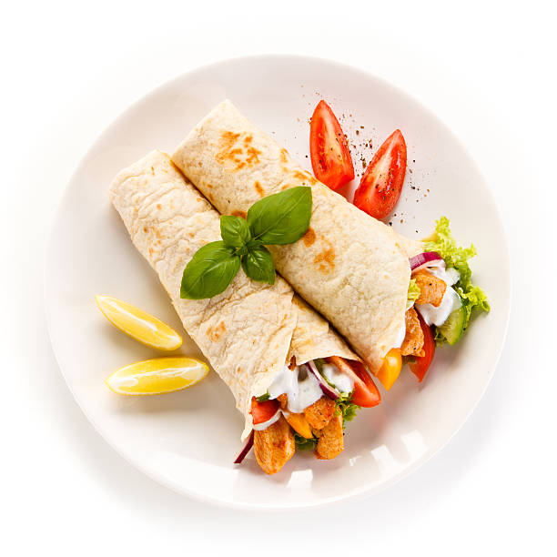 tortilla Grilled meat and vegetables wrap sandwich photos stock pictures, royalty-free photos & images