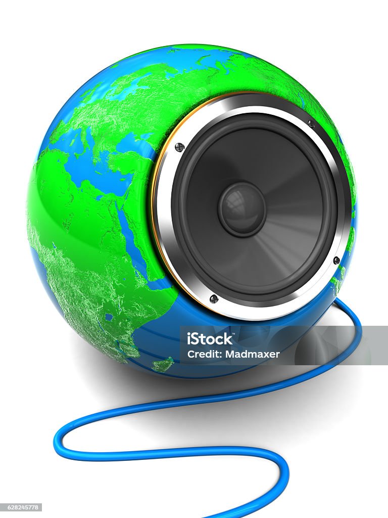 earth globe speaker abstract 3d illustration of audio speaker in earth globe Arts Culture and Entertainment Stock Photo