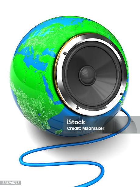 Earth Globe Speaker Stock Photo - Download Image Now - Arts Culture and Entertainment, Blue, Broadcasting