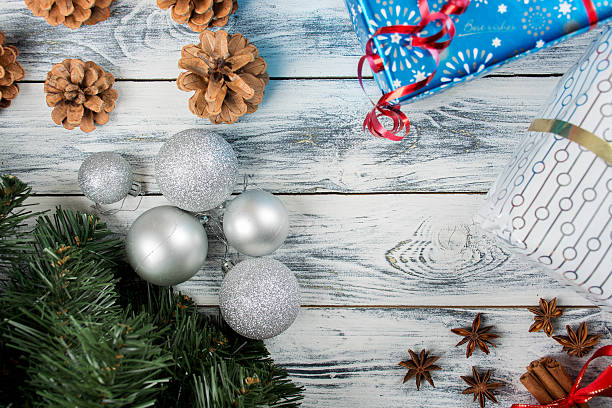 istock Christmas decoration on wooden table 628246700