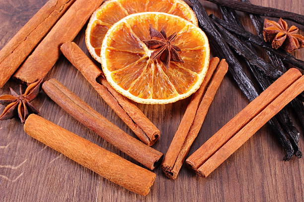 istock Fragrant vanilla, cinnamon, star anise and dried orange 628247084